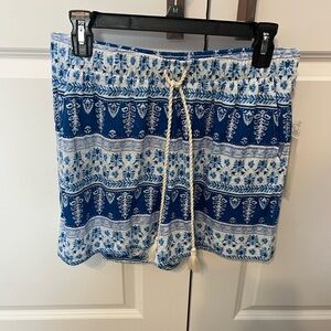 Joie Olivia Blue Floral Border Drawstring 100% Linen Shorts Sz M NWT